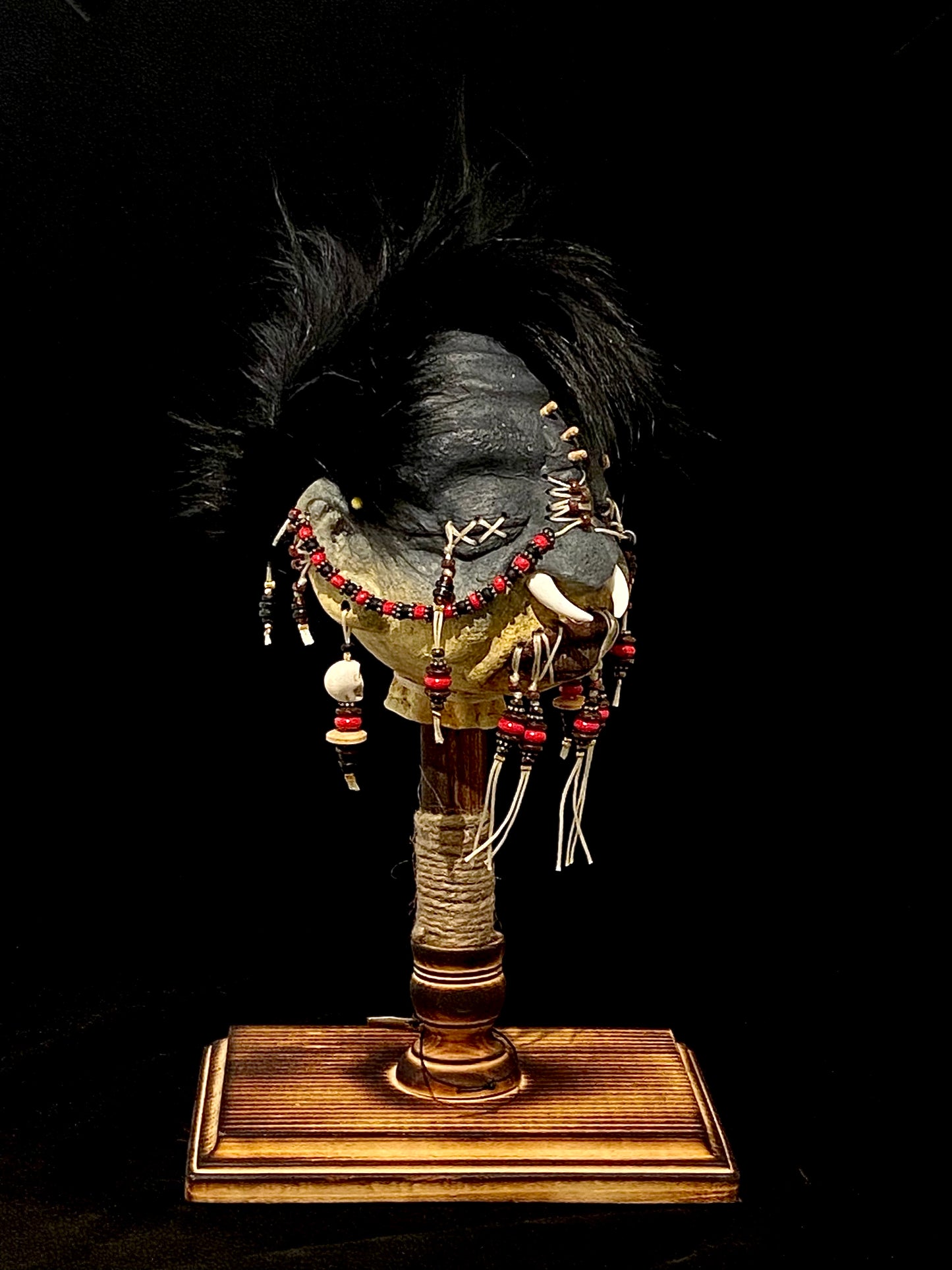 Shrunken Head Red and Black Beading