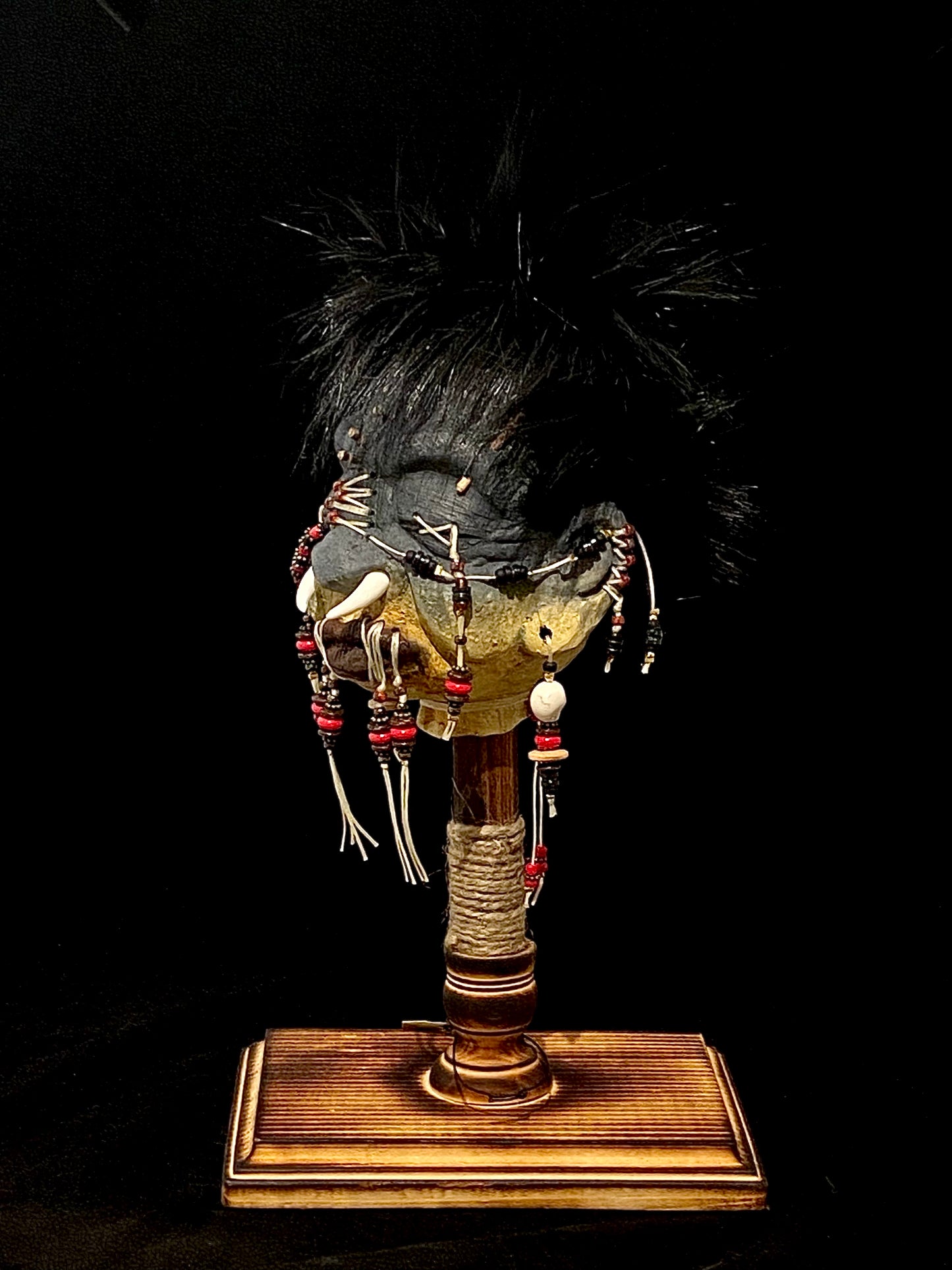 Shrunken Head Red and Black Beading