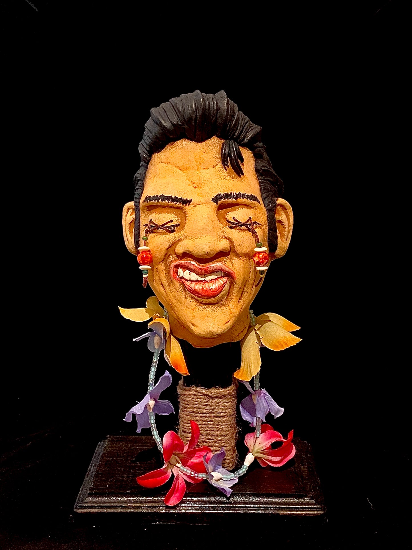 Shrunken Elvis Head Pink/Yellow Lei