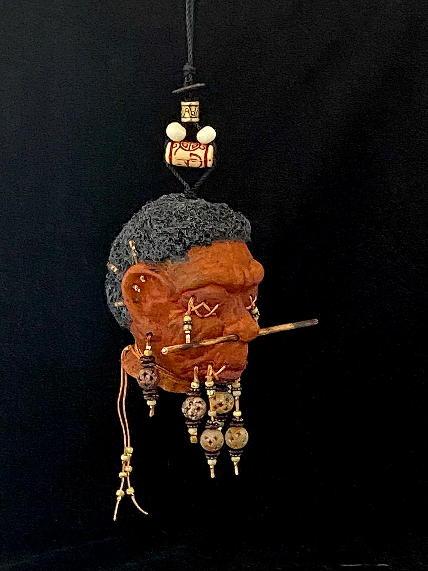 Small Hanging Shrunken Head Black Hair