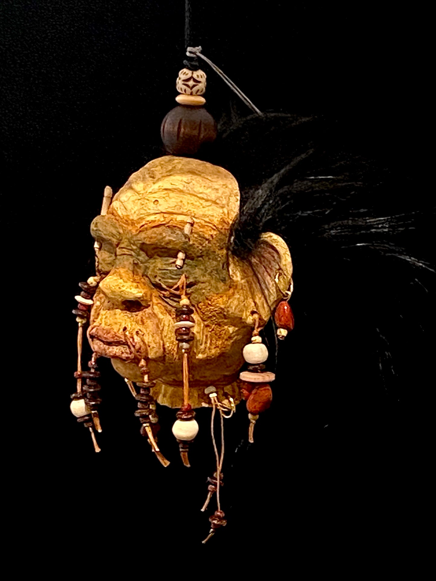 Medium Hanging Shrunken Head Black Hair